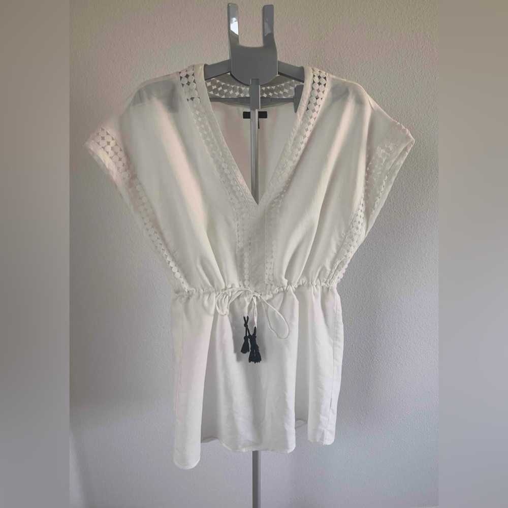 J. Crew White Beach Coverup Tunic with Embroidered Detail